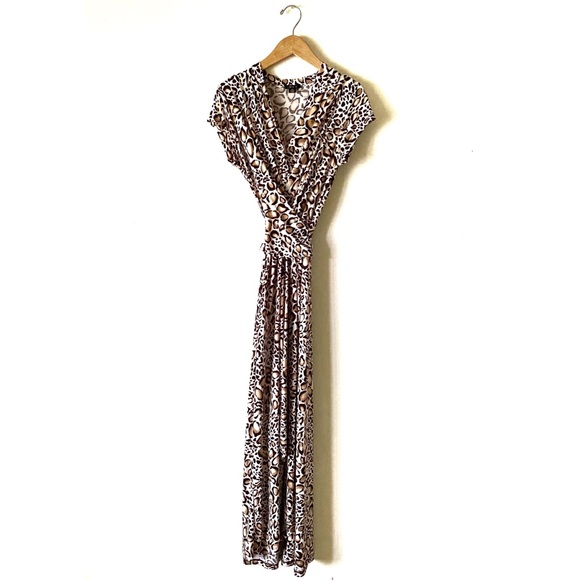 IMAN Tie Waist High/Low Dress Leopard Print Brown - Picture 4 of 7